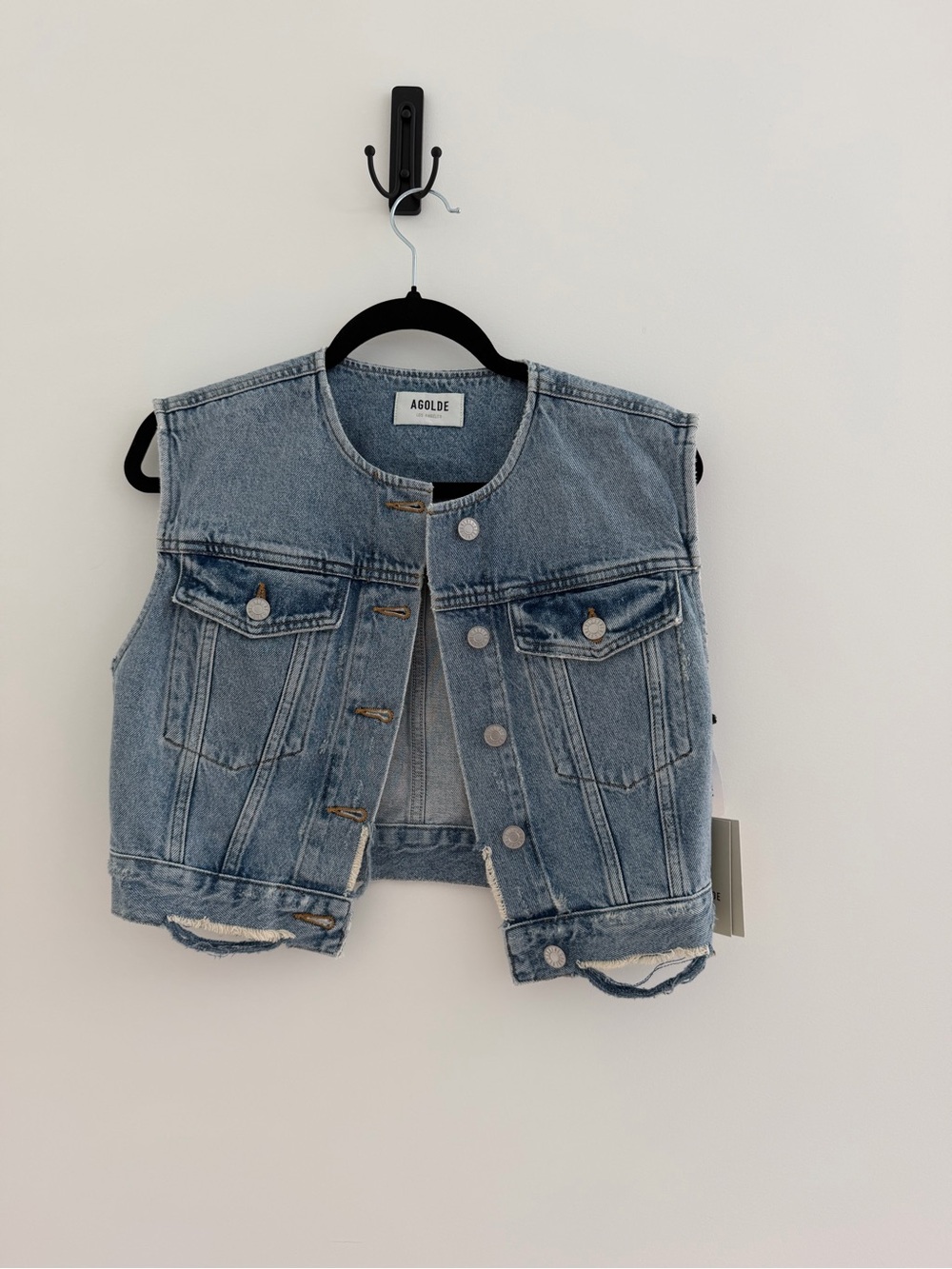 Agolde Light Wash Distressed Denim Vest